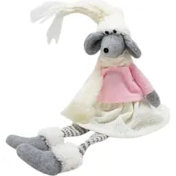 Новорічна м'яка іграшка Devilon Щур з висячими ніжками в сукні 40 см сірий (460396)