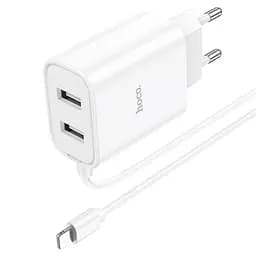 Зарядний пристрій Hoco C103A 2 USB білий з кабелем Lightning - мініатюра 3