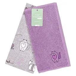 Набір кухонних рушників Home Line Кіт на кухні, 60х45/45х30 см, 2 шт., сірий/бузковий (176327)