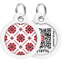 Адресник для собак і котів Waudog Smart ID з QR паспортом Вишиванка 30 мм