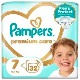 Дитячі одноразові пiдгузники Pampers Premium Care Giant Plus розмір 7 (15+ кг) 32 шт.