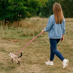 Повідець для котів та дрібних порід собак Waudog Re-cotton з відновленої бавовни світловідбиваючий, XS рожевий - мініатюра 4