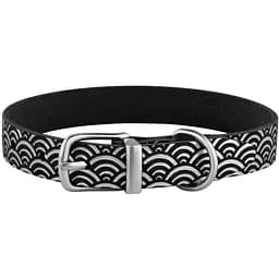 Ошейник для собак BronzeDog Barksi Classic Море кожаный одинарный с серебряным тиснением 33-43х2 см черный