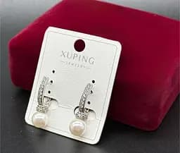 Сережки з перлинами підвісні Xuping біжутерія висячі серги прикраси з камінням і перламутром під срібло