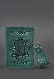 Подарунковий набір шкіряних аксесуарів з українською символікою зелений - мініатюра 3