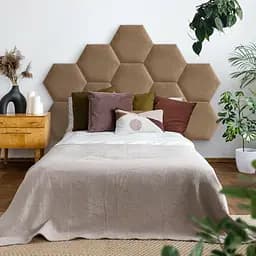 Стінова панель, шестикутник сота, оксамитове узголів'я ліжка, бежева 35*40*4 см