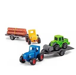 Дитячий ігровий набір іграшкових тракторів із причепом та дорожнім катком Синій трактор Синій/Зелений/Жовтий
