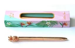 Ручка кулькова подарункова Ананас, рожеве золото, синє чорнило, поворотна, WB119