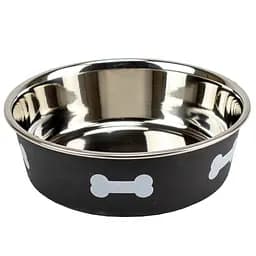 Миска для собак Agility з принтом кісточки металева чорна 17 см 900 мл
