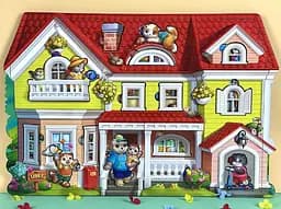 Деревянный пазл-вкладыш Кошачий летний дом, ПСД272