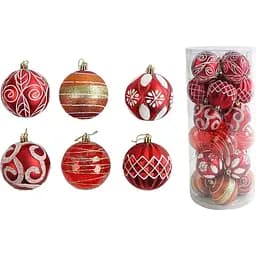 Набор новогодних украшений 24 блестящих игрушек на елкку, красного цвета (160827)