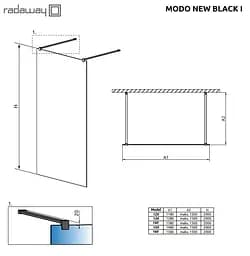 Душова перегородка Radaway Modo New Black I 120 см профіль чорний 388124-54-01 - мініатюра 3