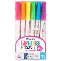 Набір маркерів для розпису світлих тканин Флуоресцентні відтінки 6 шт MUNGYO