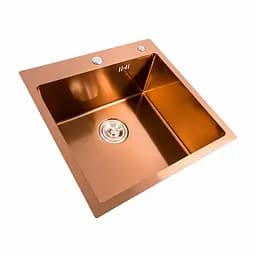 Кухонна мийка Platinum Handmade PVD мідь 500x500x220 (3,0/1,5 мм корзина та дозатор в комплекті), Теплый закат - мініатюра 5