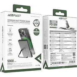 УМБ Acefast Magnetic Wireless 5000mAh 18W PD,QC3.0 USB-C In/Out,with holder, ультра тонкий M16 Black - мініатюра 5