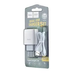 Мережевий зарядний пристрій Hoco C73A Glorious dual port charger set ( Lightning ) ( EU ) Білий - мініатюра 2