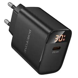 Мережевий зарядний пристрій Borofone BA97A Ilustre single-port PD30W charger with digital display (EU) чорний - мініатюра 3