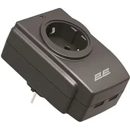 Мережевий адаптер 2E 1xТип F, 16A, 2xUSB-A, чорний (2E-AD120U)