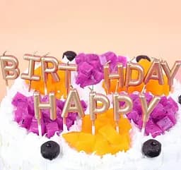 Свічки для торта "Happy Birthday" набір букв рожево-золоті, декоративні свічки напис для дня народження, святкові свічки букви - мініатюра 2