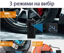 Портативний акумуляторний насос для шин 5V, чорний, 6500 мА - мініатюра 3