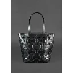 Шкіряна плетена жіноча сумка Пазл L вугільно-чорна