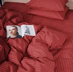 Комплект постільної білизни MirSon Бязь Stripe Red 175х210 см червоний (2200010364897) - мініатюра 5