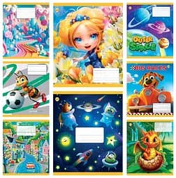 Зошити учнівські 12 аркушів коса лінія Тверда Мікс 7, 25 шт. в упаковці