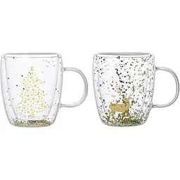 Набор чашек новогодних Vittora VT-5330-350 Праздник в чашке с двойным дном 350 мл Прозрачный 2 шт