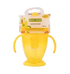 Поїльник Baby Team, з силіконовою трубочкою та ручками, 9+ міс., 220 мл, жовтий (5011_желтый) - мініатюра 3