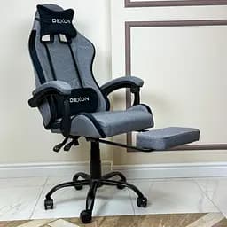 Геймерське крісло DEXON ORION X з підставкою для ніг, з тканини+подушки велюр, металева хрестовина, Сірий - мініатюра 4