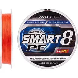 Шнур Favorite Smart PE 8x 150м #2.0/0.242 mm 25lb/13.8 kg Красный (1013-1693.10.85)