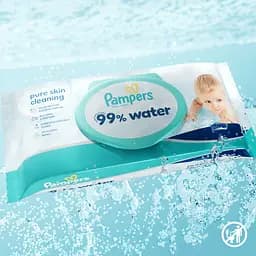 Набір дитячі вологі серветки Pampers 99% Water 240 шт. (4 упаковки x 60 шт.) - мініатюра 2