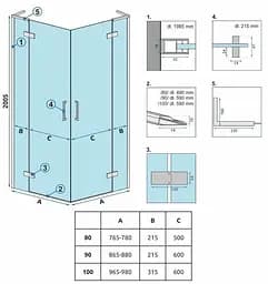 Душова кабіна Rea Hugo 100x100 black підвійна REA-K6602, Чорний матовий, Універсальна, прозрачний, Чорний матовий - мініатюра 8