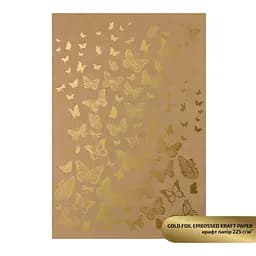 Крафт бумага с тиснением „Gold Butterflies“, 21х29,7см, 225 г/м2, ROSA TALENT