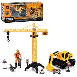 Набор стройтехники, 210-162C, экскаватор инерционный, кран, звук, свет, подвижные детали, фигурка, дорожные знаки