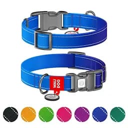 Нашийник для собак нейлоновий Waudog Nylon Mono з QR паспортом світловідбивний L синій - мініатюра 2