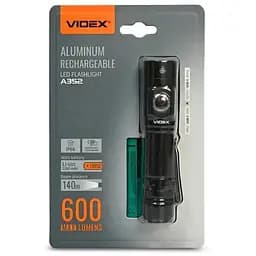 Ліхтар ручний Videx A352, чорний, 600 Лм, 5000K, до 140 м, 4 режими роботи, лінзи із загартованого скла, світлодіод Luminus SST20