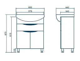Тумба ПіК Ямайка Т6 + раковина Cersanit Arteco 60 см Білий 30412 - мініатюра 2