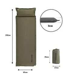 Килимок самонадувний Naturehike (CNK2300DZ014) 3см - з подушкою - одномісний - темно-зелений - мініатюра 3