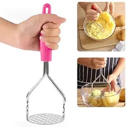 Товкачка картоплем'ялка для картоплі із пластиковою ручкою 22.5 см, Kitchen Master Рожевий 86581 - мініатюра 2