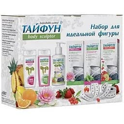 Набір для ідеальної фігури Тайфун: Гель для душу Ніжний пілінг, 200 мл + Гель для душу Активний лімфодренаж, 200 мл + Масажна олія, 300 мл + Сироватка, 200 мл + Антицелюлітний крем, 200 мл + Крем для корекції фігури, 200 мл