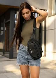 Сумка через плече жіноча бананка Sambag Flex чорна 30 × 17 × 10 см (85351001) - мініатюра 3