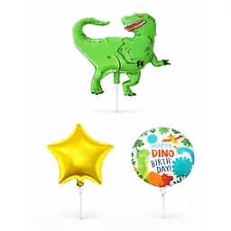 Фольгированный шарик JS Balloon фигура «Happy Dino Birthday» 5 шт наполнение воздухом или гелием для тематических вечеринок