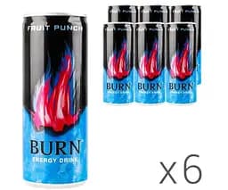 Burn Fruit Punch, Упаковка 6 шт. х 250 мл, Бьорн Фруктовий Пунш, Енергетичний напій, безалкогольний, ж/б