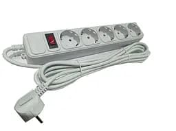 Фильтр сетевой 1.8 м с заземлением и кнопкой на 5 розеток серый MERLION