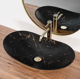 Умивальник Rea Royal In Black Marble Gold накладний REA-U8008, Чорний - мініатюра 4