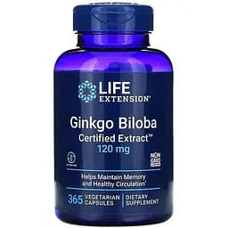 Натуральна добавка Life Extension Ginkgo Biloba Certified Extrac 120 mg, 365 вегакапсул