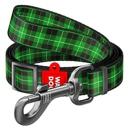 Повідець для собак нейлоновий Waudog Nylon малюнок Шотландка зелена регульований L Ш 25 мм Дл 152-183 с