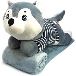 Подушка-игрушка 3в1 Хаски матрос с пледом 110*150см, серый ТМ COLORFUL HOME 520-3G