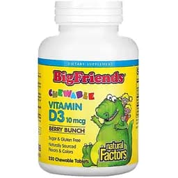 Витамин D для детей Natural Factors Big Friends Vitamin D3 400 IU, 250 жевательных таблеток